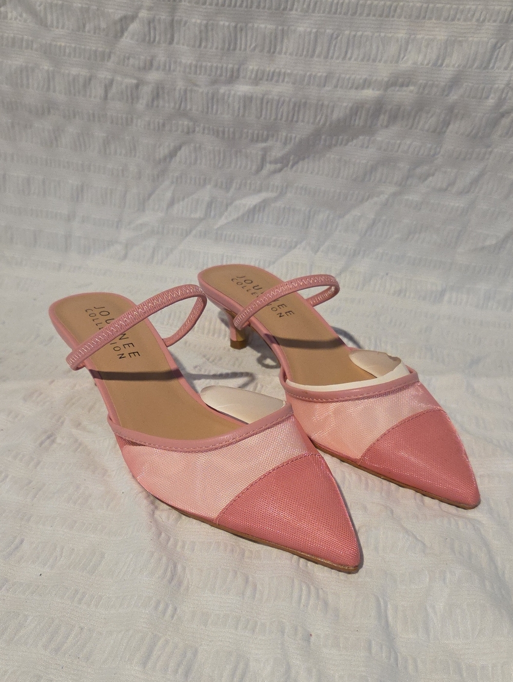Journee Collection Allana Mesh Kitten Heel Mules Pink - Size 7.5 NWOT
